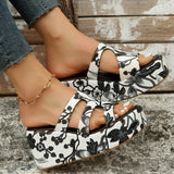 Poshoot - White Casual Daily Hollowed Out Patchwork Printing Round Comfortable Out Door Wedges Shoes (Heel Height 2.36in)