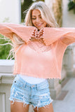 POSHOOT  AUTUMN OUTFITS    Openwork Round Neck Long Sleeve Knit Top