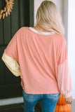 POSHOOT  AUTUMN OUTFITS     Color Block V-Neck Dropped Shoulder Sweatshirt with Pocket