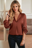 POSHOOT  fall outfits    Roll-Tab Sleeve Collared Neck Blouse