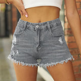 Back To School  Raw Hem Distressed Denim Shorts