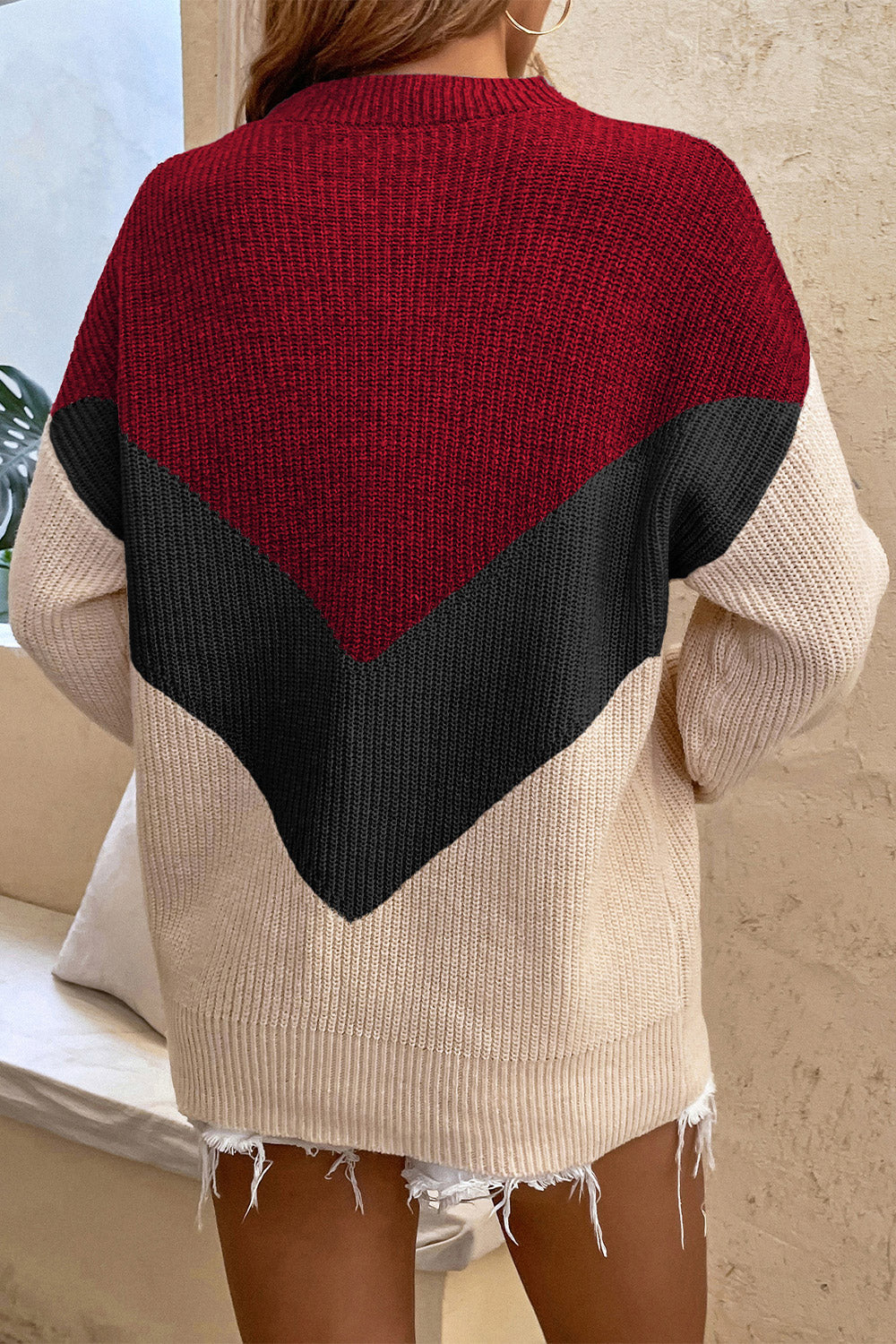 POSHOOT  AUTUMN OUTFITS    Round Neck Dropped Shoulder Sweater