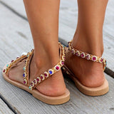 Poshoot - Gold Casual Patchwork Rhinestone Round Comfortable Shoes
