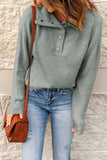 BACK TO COLLEGE   Half Button Dropped Shoulder Ribbed Sweater