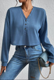 POSHOOT  AUTUMN OUTFITS      Cropped V-Neck Raglan Sleeve Buttoned Blouse