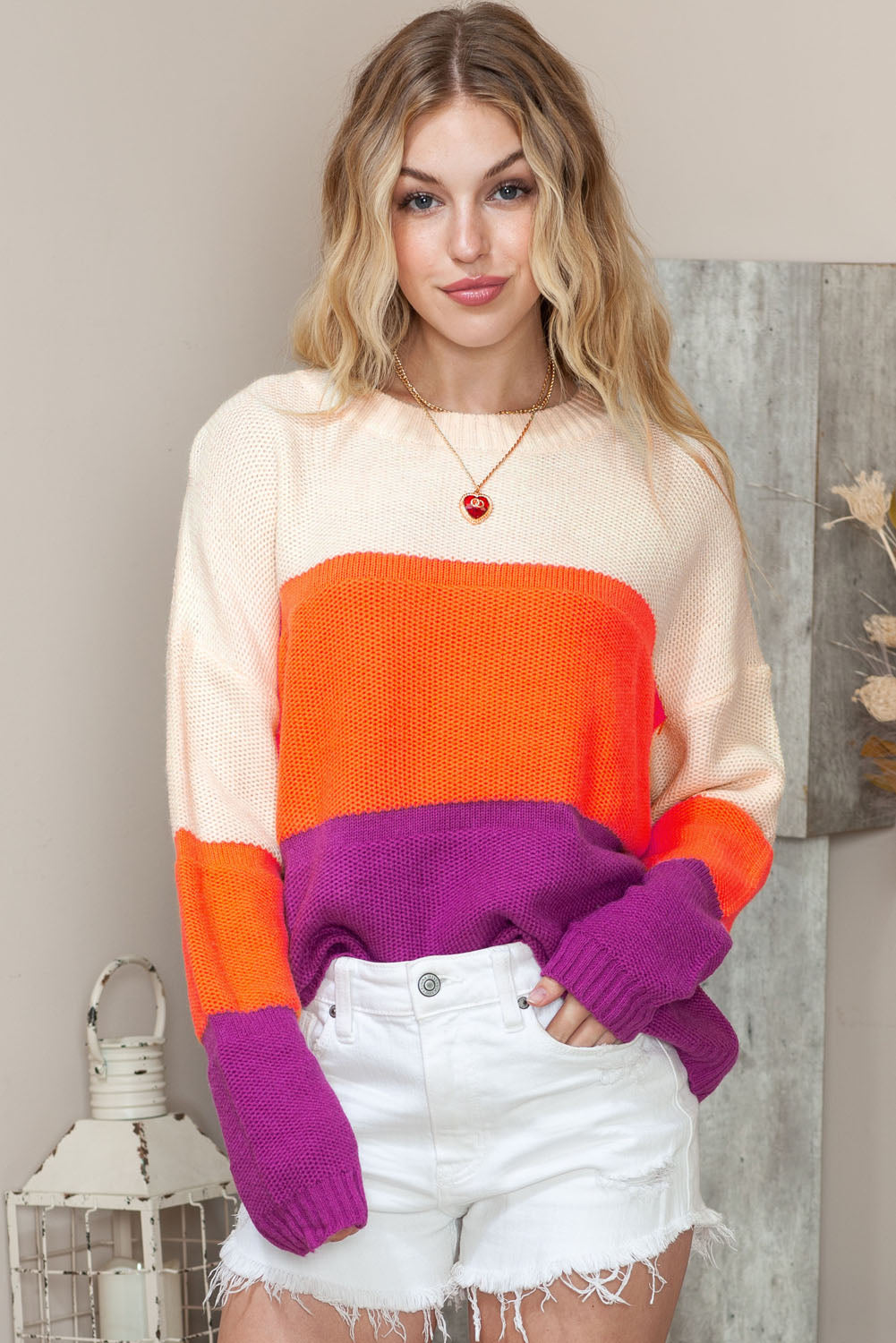 POSHOOT  AUTUMN OUTFITS    Round Neck Color Block Sweater