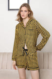 BACK TO COLLEGE   Plaid Long Sleeve Shirt and Shorts Lounge Set