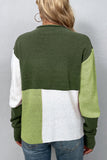 POSHOOT  AUTUMN OUTFITS    Color Block Round Neck Dropped Shoulder Sweater