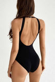 Poshoot  Striped Backless One-Piece Swimsuit