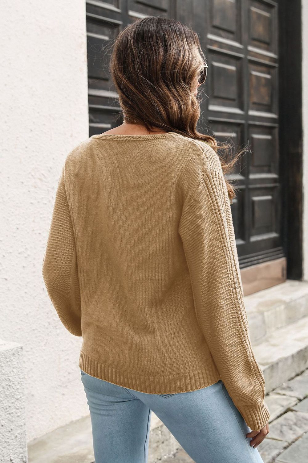 Back to school Ribbed Scoop Neck Long Sleeve Pullover Sweater