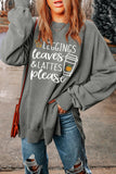 POSHOOT  fall outfits    Round Neck Dropped Shoulder LEGGINGS LEAVES LATTES PLEASE Graphic Sweatshirt
