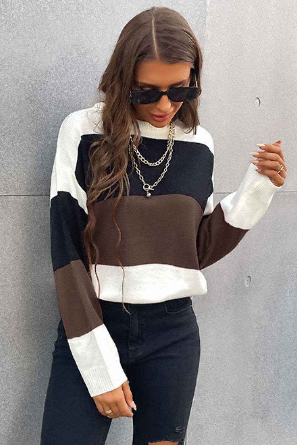 Back to school Longing For Fall Color Block Sweater