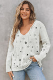 Back to school  Star V-Neck Roll Hem Drop Shoulder Sweater