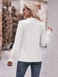 BACK TO COLLEGE   Eyelet Notched Neck Flounce Sleeve Blouse