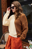 Back to school Two-Tone V-Neck Twisted Sweater