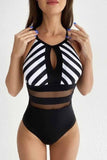 Poshoot  Striped Backless One-Piece Swimsuit