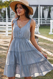 POSHOOT  Tie-Shoulder Decorative Button V-Neck Dress