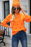 Back to school Polka Dot Round Neck Dropped Shoulder Sweater