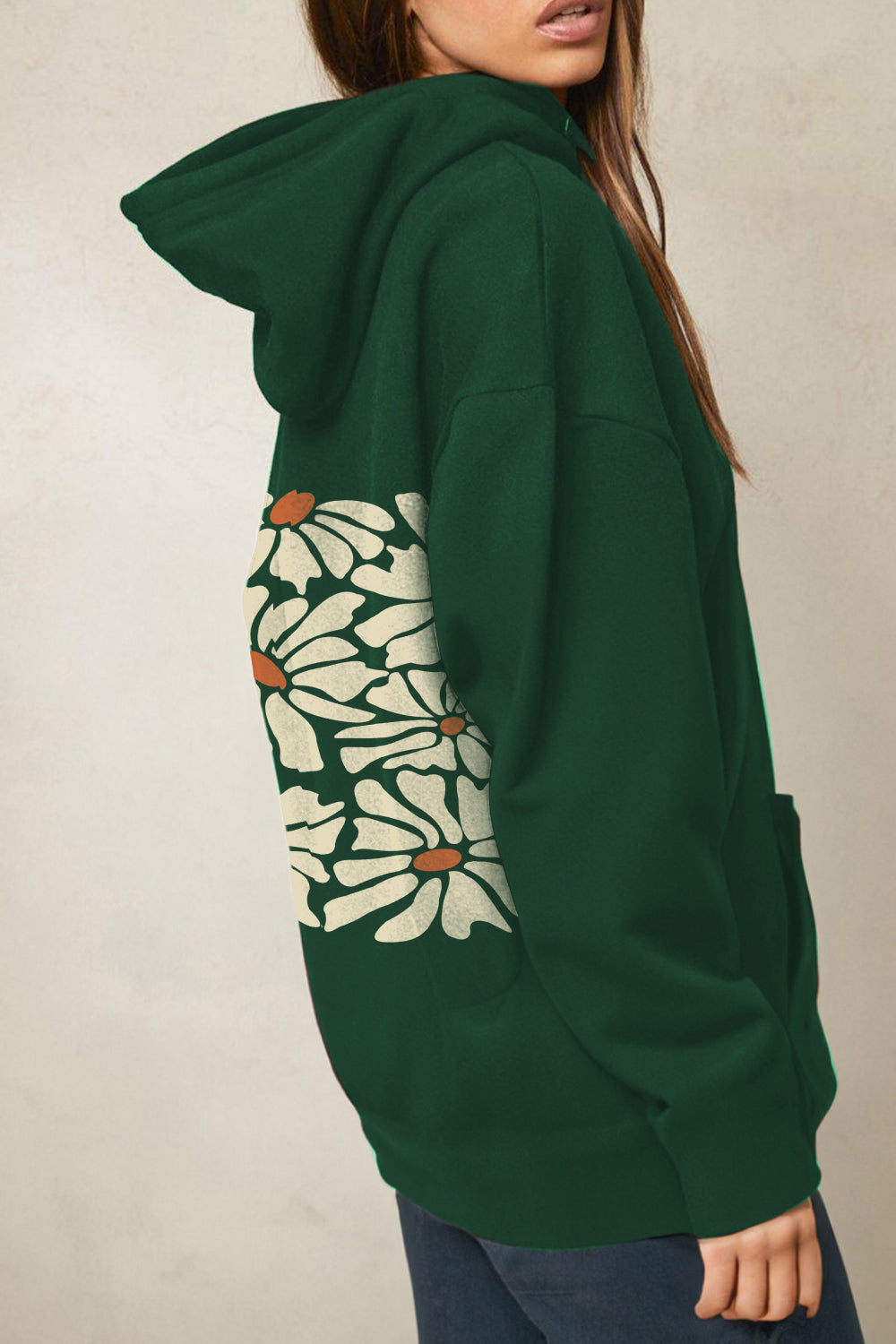 POSHOOT AUTUMN OUTFITS      Full Size Dropped Shoulder Floral Graphic Hoodie