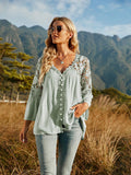 BACK TO COLLEGE   Spliced Lace Buttoned Blouse