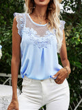 BACK TO COLLEGE   Lace Trim Openwork Cap Sleeve Blouse