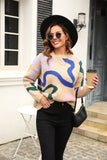 POSHOOT  AUTUMN OUTFITS    Printed Round Neck Dropped Shoulder Pullover Sweater