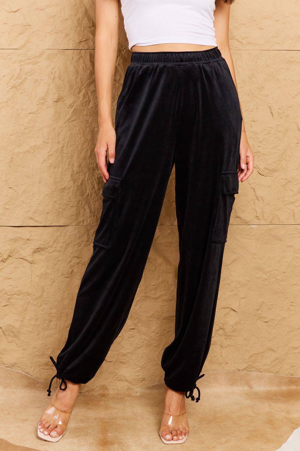 BACK TO SCHOOL    Chic For Days High Waist Drawstring Cargo Pants in Black