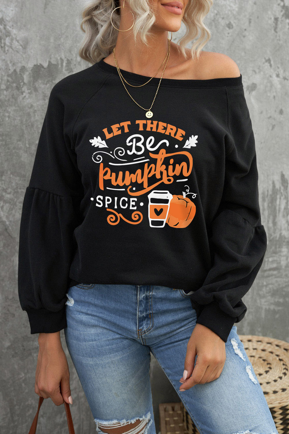 Back to school  Round Neck Long Sleeve LET THERE BE PUMPKIN SPICE Graphic Sweatshirt