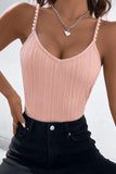 BACK TO COLLEGE   Beads Detail Spaghetti Straps Cable-Knit Cami