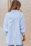BACK TO COLLEGE   Striped Lantern Sleeve Collared Shirt