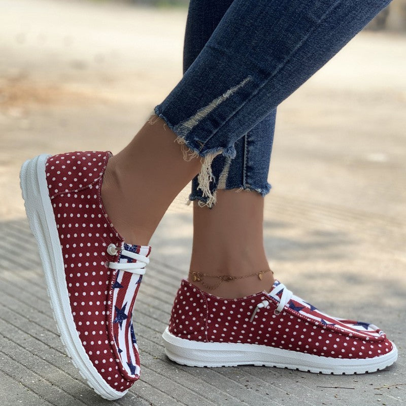 Poshoot - Red Casual Patchwork Printing Round Comfortable Shoes