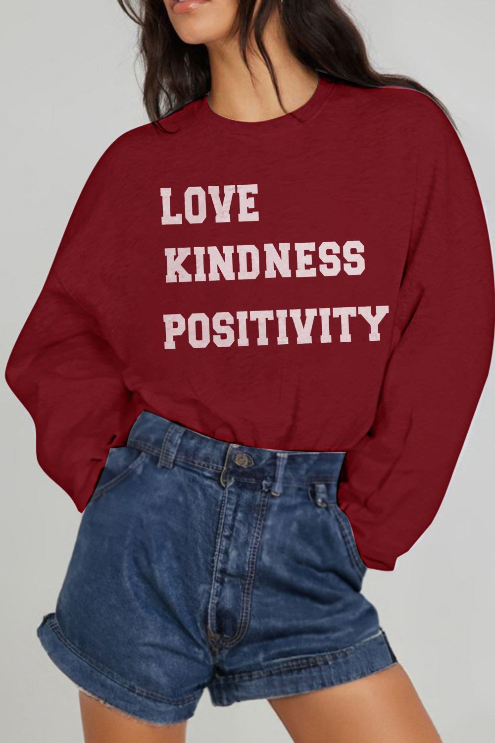 POSHOOT  AUTUMN OUTFITS    Simply Love Full Size LOVE KINDNESS POSITIVITY Graphic Sweatshirt