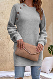 POSHOOT  AUTUMN OUTFITS    Round Neck Button Detail Ribbed Sweater