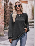 BACK TO COLLEGE   Long Flounce Sleeve Round Neck Blouse
