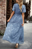 Poshoot  Floral Print V-Neck Smocked Waist High Slit Maxi Dress