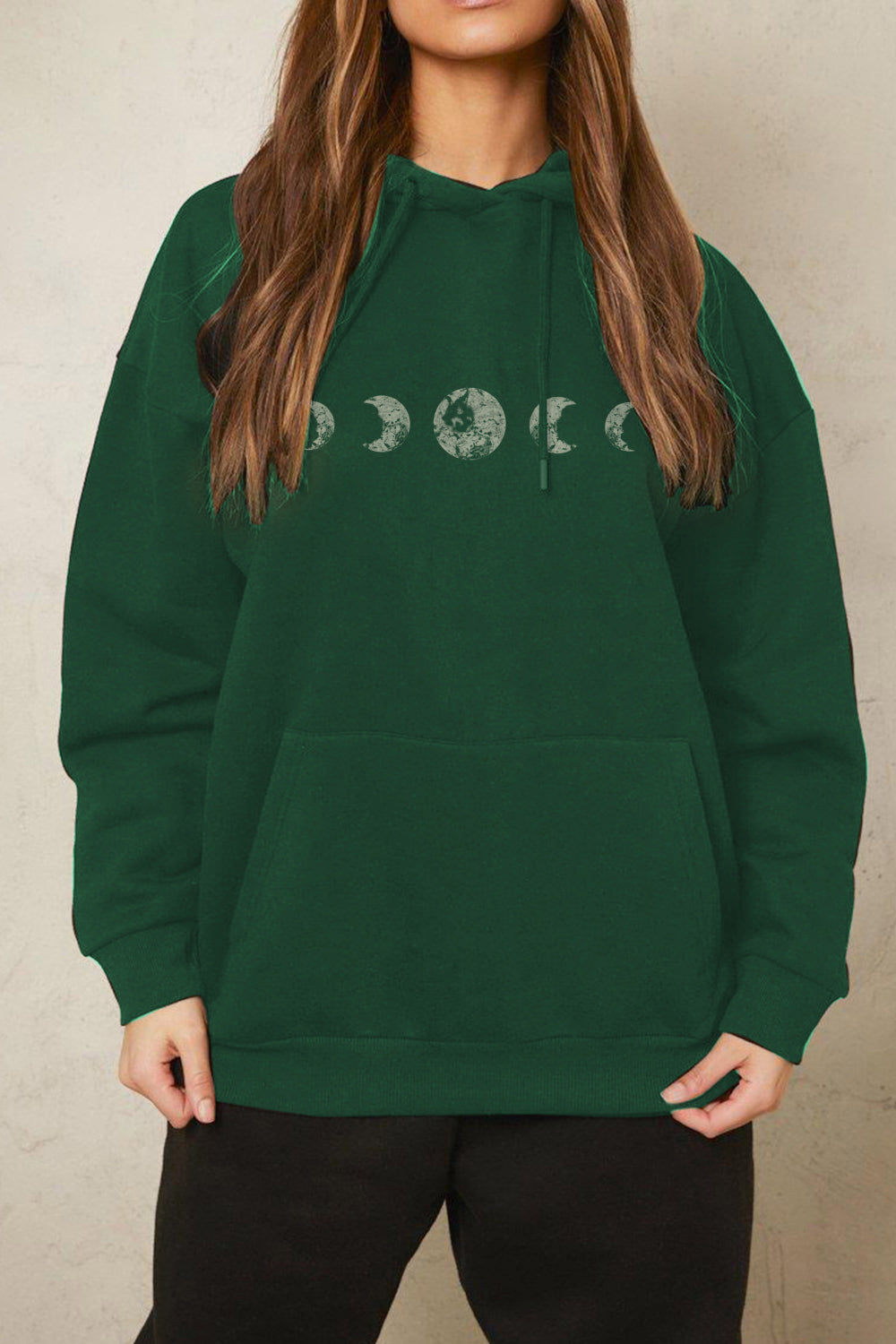 POSHOOT AUTUMN OUTFITS      Full Size Dropped Shoulder Lunar Phase Graphic Hoodie