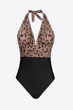 Poshoot  Leopard Halter Neck One-Piece Swimsuit