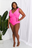 Poshoot  Marina West Swim Full Size Float On Ruffle Faux Wrap One-Piece in Pink