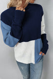 POSHOOT  AUTUMN OUTFITS    Color Block Round Neck Dropped Shoulder Sweater