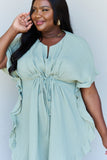 POSHOOT Ninexis Out Of Time Full Size Ruffle Hem Dress with Drawstring Waistband in Light Sage