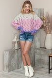 POSHOOT  AUTUMN OUTFITS    Round Neck Openwork Dropped Shoulder Sweater