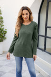 POSHOOT AUTUMN OUTFITS     Round Neck Long Sleeve Ribbed Blouse