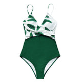 Poshoot  Banana Leaf Twist-Front One-Piece Swimsuit Women  V-neck Padded Cups Monokini 2023 Girls Beach Bathing Suit Swimwear