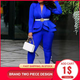 POSHOOT 2022 Spring Office Ladies Blue 2 Two Piece Set Top And Pants Suit Elegant Female Casual Business Matching Outfits Women Clothing