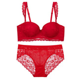 POSHOOT  New Women Underwear Set Lace  Push-Up Bra And Panty Sets Comfortable Brassiere Adjustable Straps Gathered Lingerie