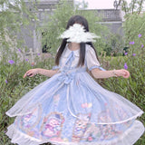 POSHOOT Sweet Kawaii Lolita Style Women Dresses 2022 Summer Fashion Fresh Gauze Lace Peter Pan Collar Butterfly Sleeve Lady Dress Female