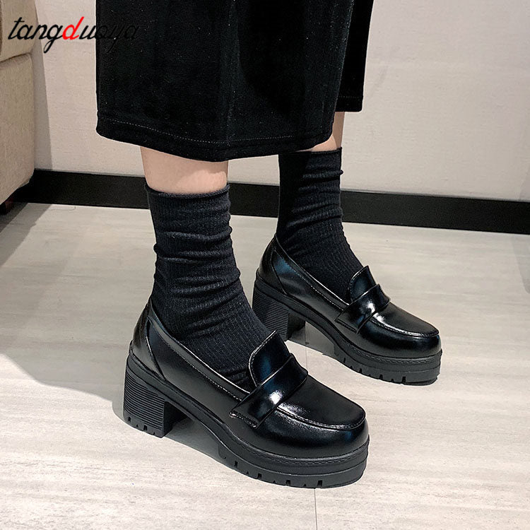 POSHOOT Loafers Shoes Harajuku Lolita Shoes On Heels Japanese High School Student Girly Girl Platform Shoes JK Uniform Women's Shoes