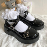 POSHOOT Japanese Lolita Shoes Star Buckle Strap Mary Janes Women Cross-Tied Platform Shoe Patent Leather Girls Rivet Casual Shoes