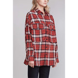 Poshoot 100% Cotton 2022 Autumn New York Rock Design Red And Black Plaid Flannel Big Pocket Collage Long Shirt