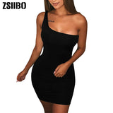 Poshoot 2022 Women's Casual Basic One Shoulder Tank Top Bodycon Long Sleeve Sleeveless Mini Club Dress